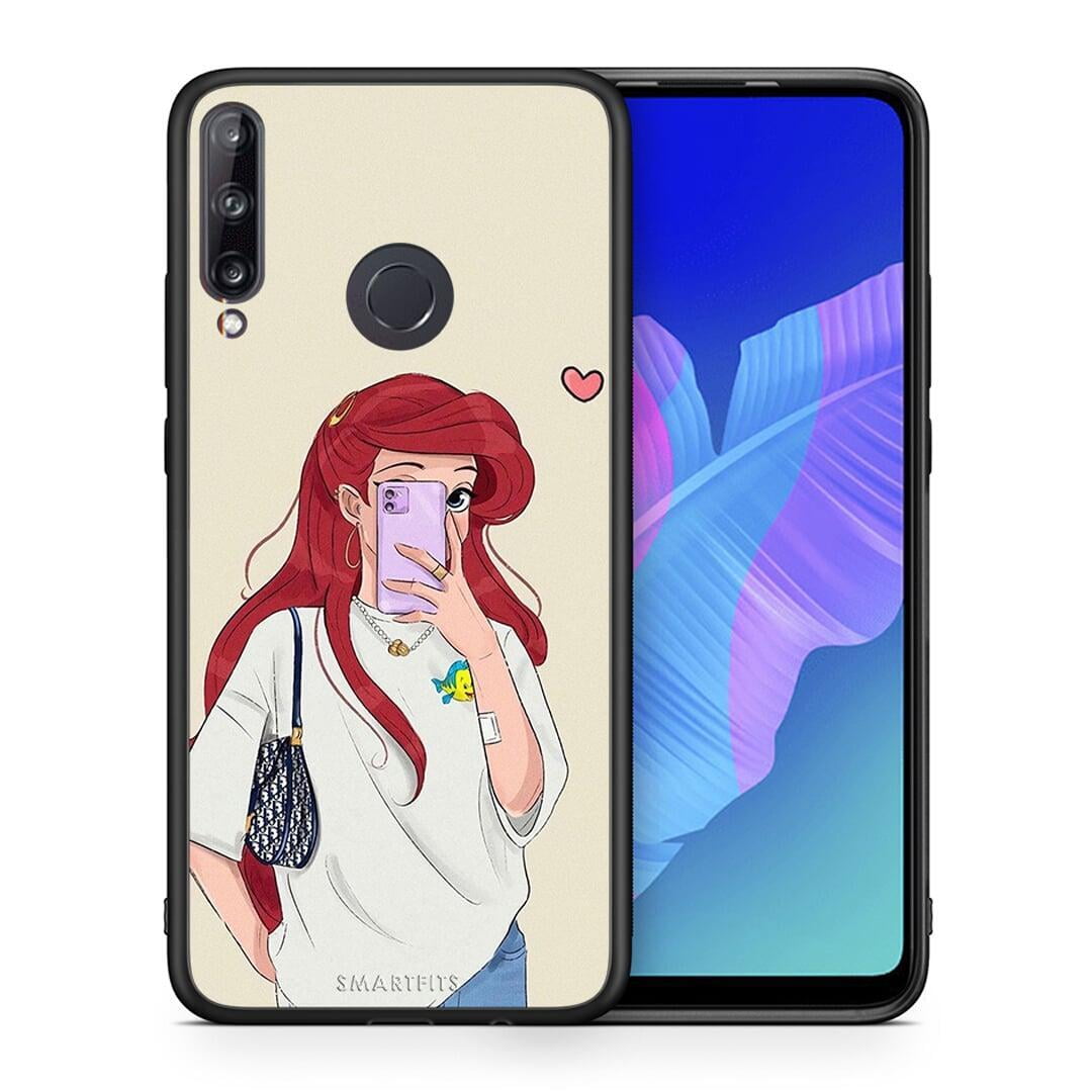 Θήκη Huawei P40 Lite E Walking Mermaid από τη Smartfits με σχέδιο στο πίσω μέρος και μαύρο περίβλημα | Huawei P40 Lite E Walking Mermaid case with colorful back and black bezels