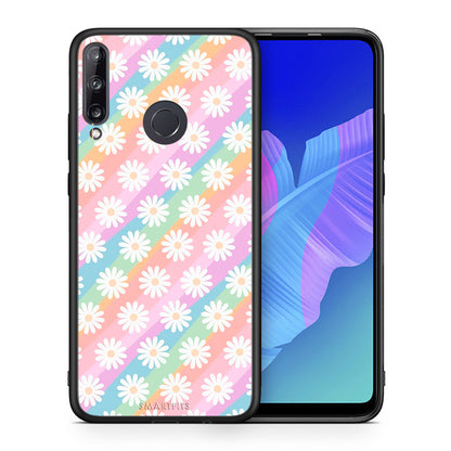 Θήκη Huawei P40 Lite E White Daisies από τη Smartfits με σχέδιο στο πίσω μέρος και μαύρο περίβλημα | Huawei P40 Lite E White Daisies case with colorful back and black bezels