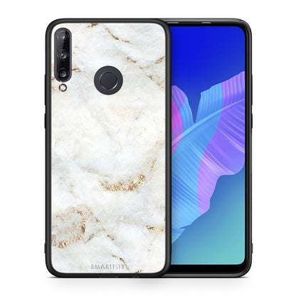 Θήκη Huawei P40 Lite E White Gold Marble από τη Smartfits με σχέδιο στο πίσω μέρος και μαύρο περίβλημα | Huawei P40 Lite E White Gold Marble case with colorful back and black bezels