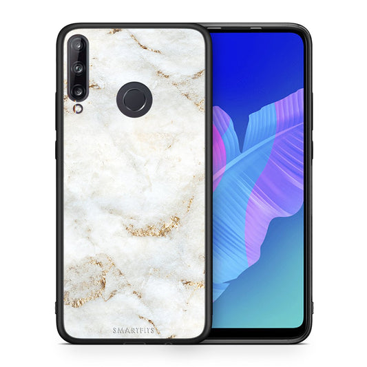 Θήκη Huawei P40 Lite E White Gold Marble από τη Smartfits με σχέδιο στο πίσω μέρος και μαύρο περίβλημα | Huawei P40 Lite E White Gold Marble case with colorful back and black bezels