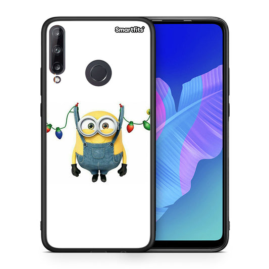 Θήκη Huawei P40 Lite E Xmas Minion Lights από τη Smartfits με σχέδιο στο πίσω μέρος και μαύρο περίβλημα | Huawei P40 Lite E Xmas Minion Lights case with colorful back and black bezels
