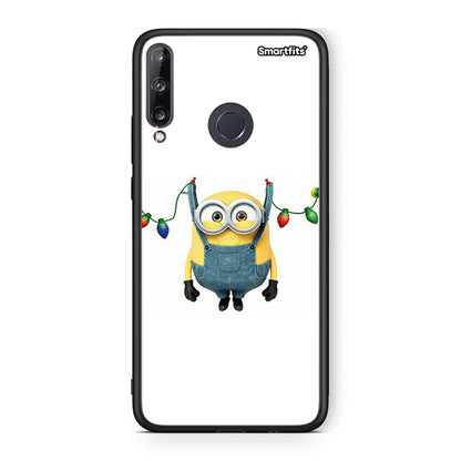 Huawei P40 Lite E Xmas Minion Lights θήκη από τη Smartfits με σχέδιο στο πίσω μέρος και μαύρο περίβλημα | Smartphone case with colorful back and black bezels by Smartfits