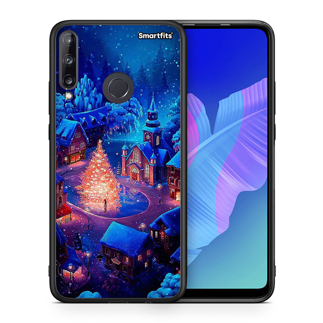 Θήκη Huawei P40 Lite E Xmas Village από τη Smartfits με σχέδιο στο πίσω μέρος και μαύρο περίβλημα | Huawei P40 Lite E Xmas Village case with colorful back and black bezels