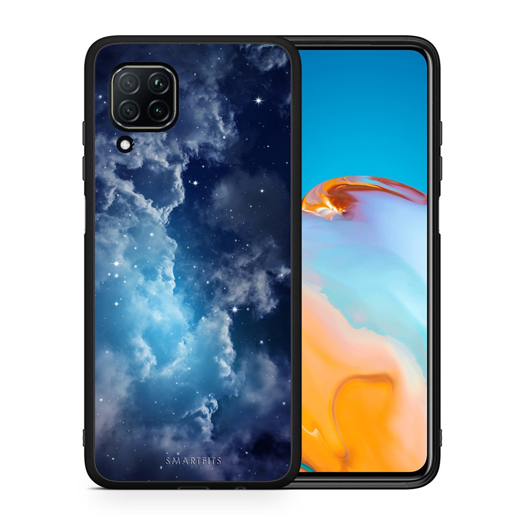 Θήκη Huawei P40 Lite Blue Sky Galaxy από τη Smartfits με σχέδιο στο πίσω μέρος και μαύρο περίβλημα | Huawei P40 Lite Blue Sky Galaxy case with colorful back and black bezels