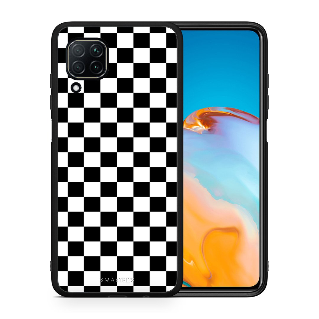 Θήκη Huawei P40 Lite Squares Geometric από τη Smartfits με σχέδιο στο πίσω μέρος και μαύρο περίβλημα | Huawei P40 Lite Squares Geometric case with colorful back and black bezels
