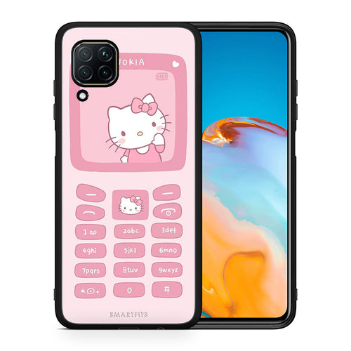 Θήκη Αγίου Βαλεντίνου Huawei P40 Lite Hello Kitten από τη Smartfits με σχέδιο στο πίσω μέρος και μαύρο περίβλημα | Huawei P40 Lite Hello Kitten case with colorful back and black bezels