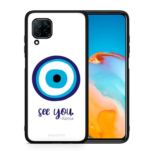 Θήκη Huawei P40 Lite Karma Says από τη Smartfits με σχέδιο στο πίσω μέρος και μαύρο περίβλημα | Huawei P40 Lite Karma Says case with colorful back and black bezels