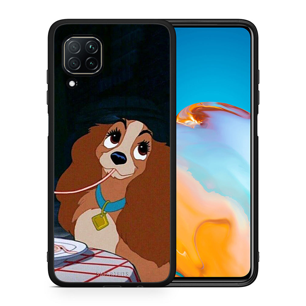 Θήκη Αγίου Βαλεντίνου Huawei P40 Lite Lady And Tramp 2 από τη Smartfits με σχέδιο στο πίσω μέρος και μαύρο περίβλημα | Huawei P40 Lite Lady And Tramp 2 case with colorful back and black bezels