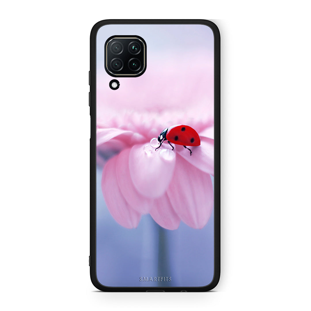 Huawei P40 Lite Ladybug Flower θήκη από τη Smartfits με σχέδιο στο πίσω μέρος και μαύρο περίβλημα | Smartphone case with colorful back and black bezels by Smartfits