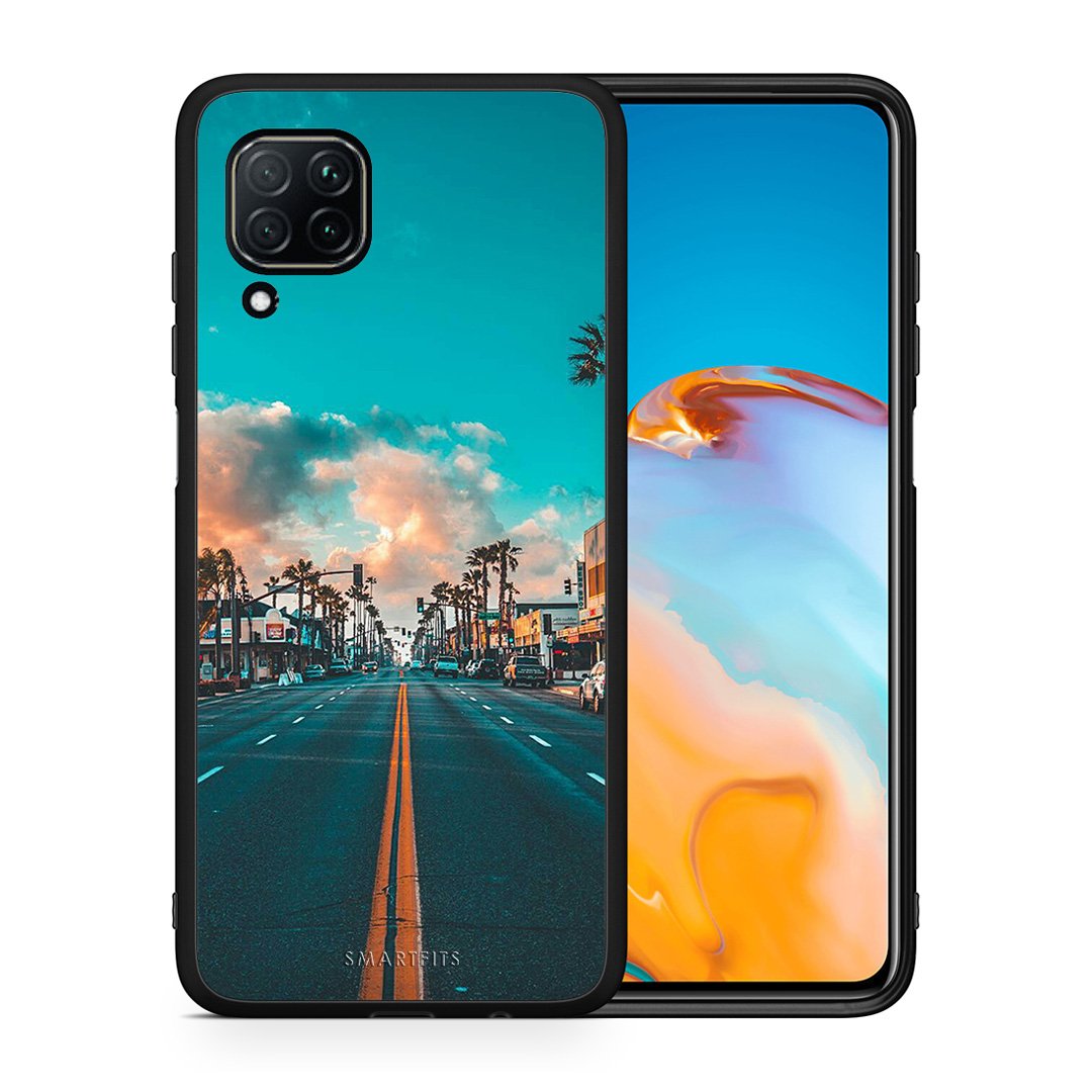 Θήκη Huawei P40 Lite City Landscape από τη Smartfits με σχέδιο στο πίσω μέρος και μαύρο περίβλημα | Huawei P40 Lite City Landscape case with colorful back and black bezels