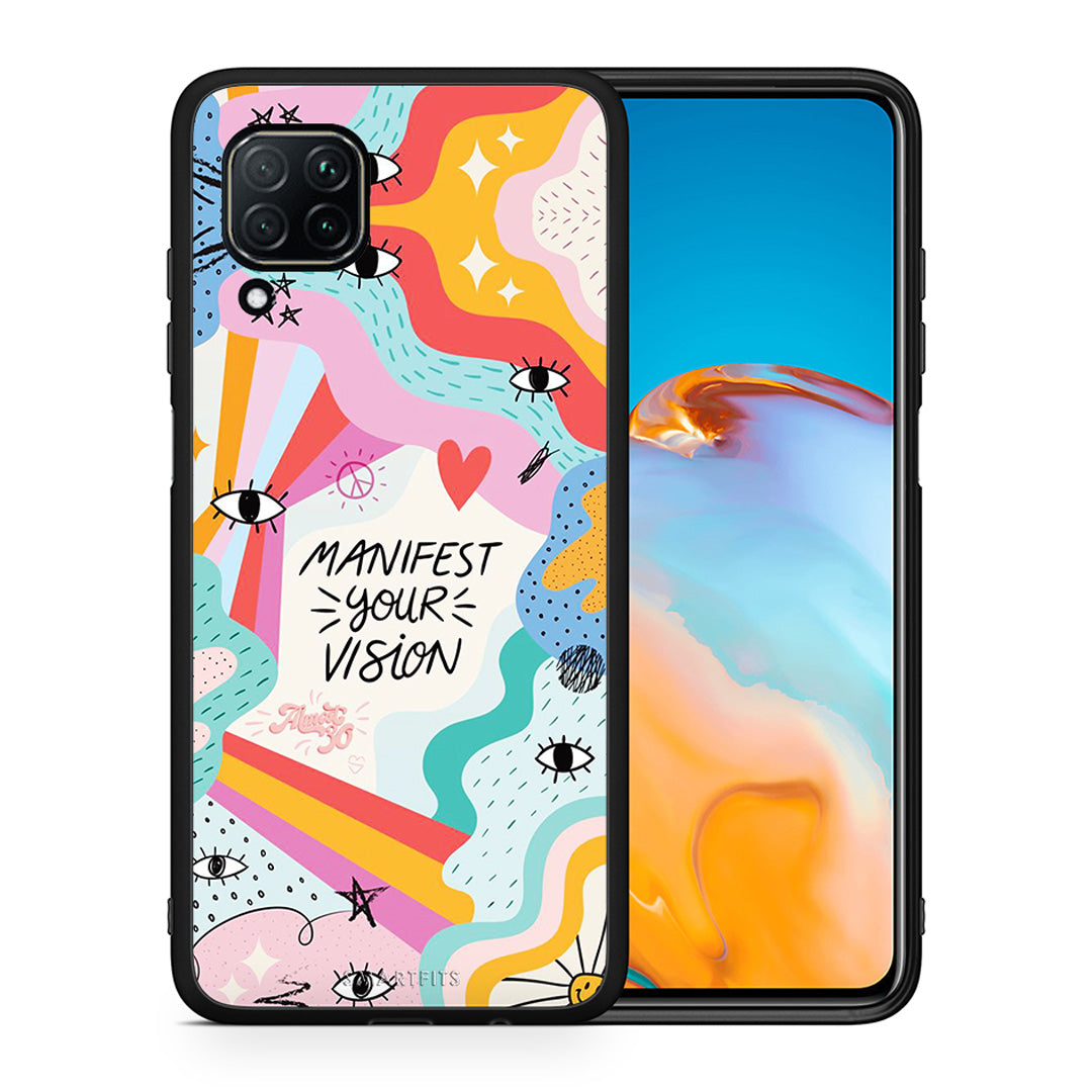 Θήκη Huawei P40 Lite Manifest Your Vision από τη Smartfits με σχέδιο στο πίσω μέρος και μαύρο περίβλημα | Huawei P40 Lite Manifest Your Vision case with colorful back and black bezels