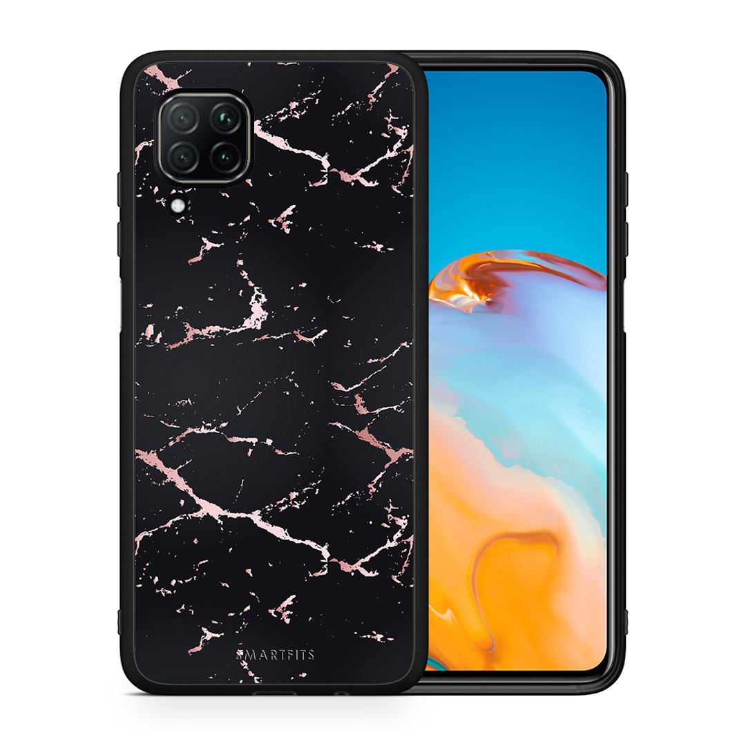 Θήκη Huawei P40 Lite Black Rosegold Marble από τη Smartfits με σχέδιο στο πίσω μέρος και μαύρο περίβλημα | Huawei P40 Lite Black Rosegold Marble case with colorful back and black bezels