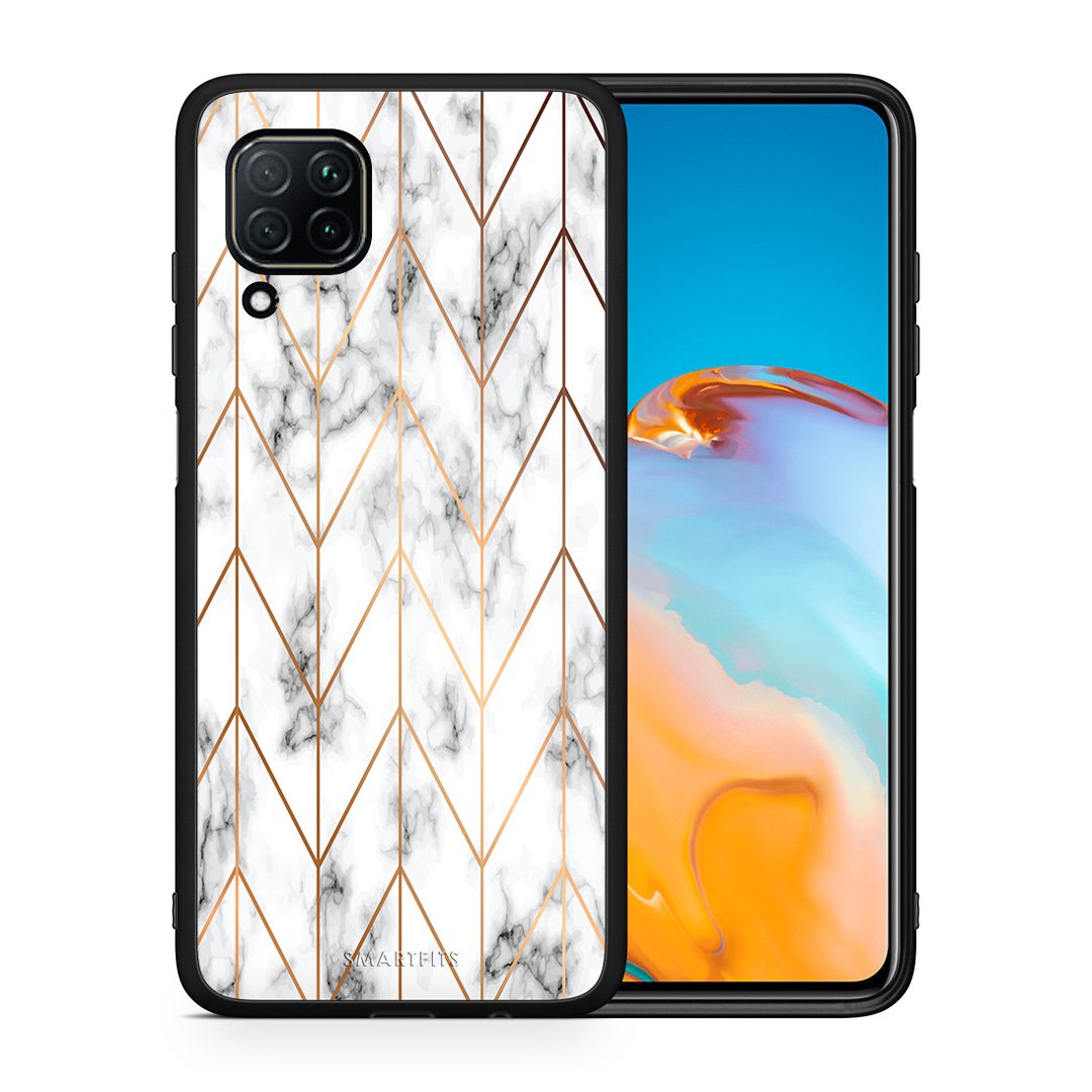 Θήκη Huawei P40 Lite Gold Geometric Marble από τη Smartfits με σχέδιο στο πίσω μέρος και μαύρο περίβλημα | Huawei P40 Lite Gold Geometric Marble case with colorful back and black bezels