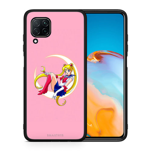 Θήκη Huawei P40 Lite Moon Girl από τη Smartfits με σχέδιο στο πίσω μέρος και μαύρο περίβλημα | Huawei P40 Lite Moon Girl case with colorful back and black bezels