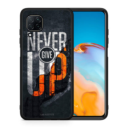 Θήκη Αγίου Βαλεντίνου Huawei P40 Lite Never Give Up από τη Smartfits με σχέδιο στο πίσω μέρος και μαύρο περίβλημα | Huawei P40 Lite Never Give Up case with colorful back and black bezels