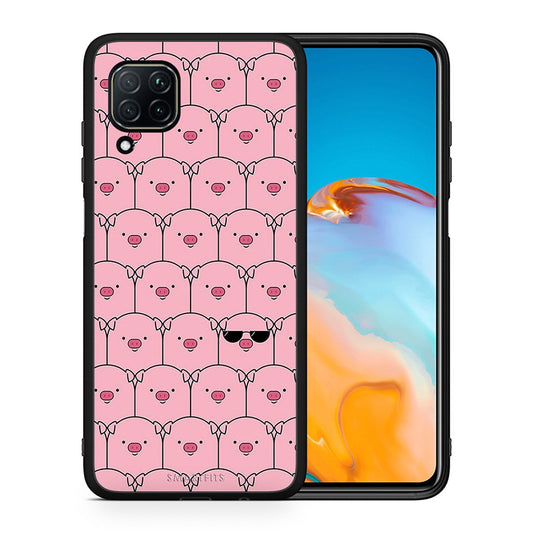 Θήκη Huawei P40 Lite Pig Glasses από τη Smartfits με σχέδιο στο πίσω μέρος και μαύρο περίβλημα | Huawei P40 Lite Pig Glasses case with colorful back and black bezels