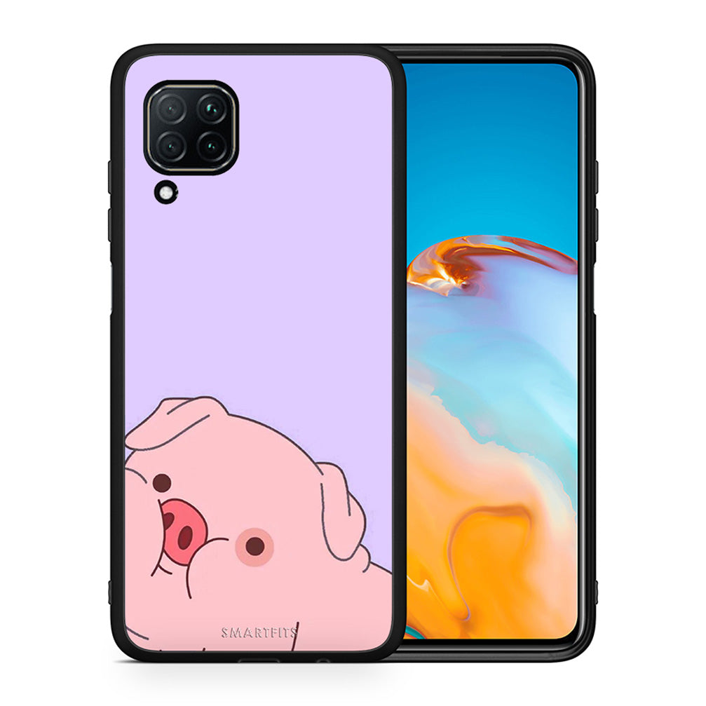 Θήκη Αγίου Βαλεντίνου Huawei P40 Lite Pig Love 2 από τη Smartfits με σχέδιο στο πίσω μέρος και μαύρο περίβλημα | Huawei P40 Lite Pig Love 2 case with colorful back and black bezels