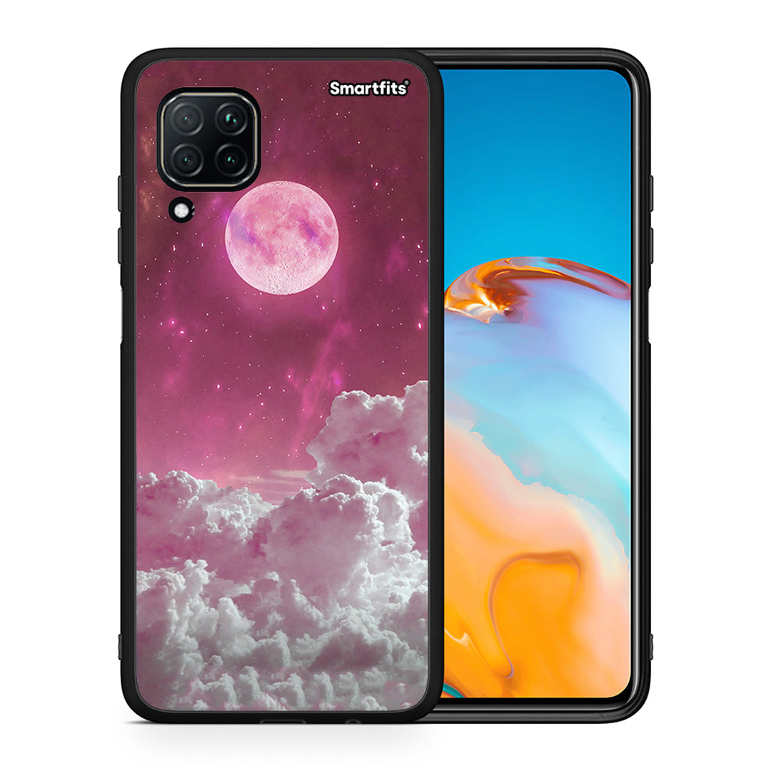 Θήκη Huawei P40 Lite Pink Moon από τη Smartfits με σχέδιο στο πίσω μέρος και μαύρο περίβλημα | Huawei P40 Lite Pink Moon case with colorful back and black bezels