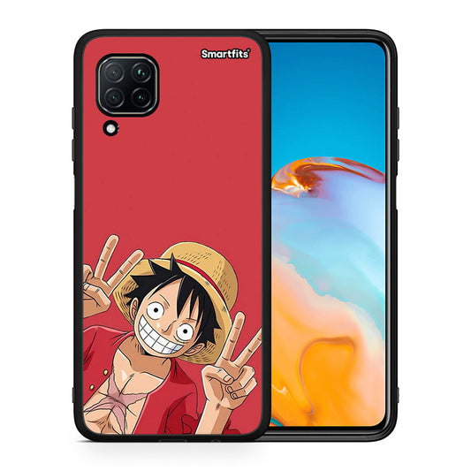 Θήκη Huawei P40 Lite Pirate Luffy από τη Smartfits με σχέδιο στο πίσω μέρος και μαύρο περίβλημα | Huawei P40 Lite Pirate Luffy case with colorful back and black bezels
