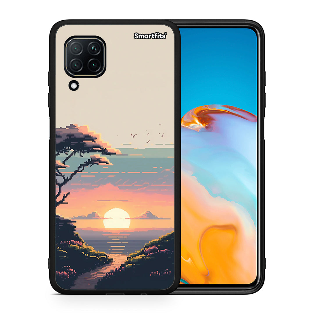 Θήκη Huawei P40 Lite Pixel Sunset από τη Smartfits με σχέδιο στο πίσω μέρος και μαύρο περίβλημα | Huawei P40 Lite Pixel Sunset case with colorful back and black bezels