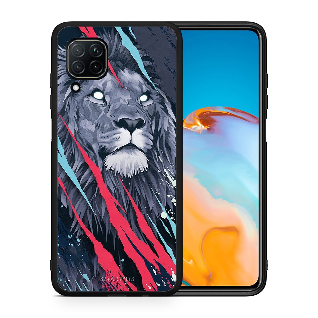 Θήκη Huawei P40 Lite Lion Designer PopArt από τη Smartfits με σχέδιο στο πίσω μέρος και μαύρο περίβλημα | Huawei P40 Lite Lion Designer PopArt case with colorful back and black bezels