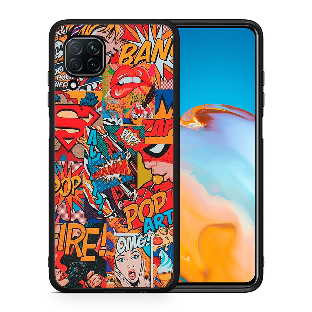 Θήκη Huawei P40 Lite PopArt OMG από τη Smartfits με σχέδιο στο πίσω μέρος και μαύρο περίβλημα | Huawei P40 Lite PopArt OMG case with colorful back and black bezels