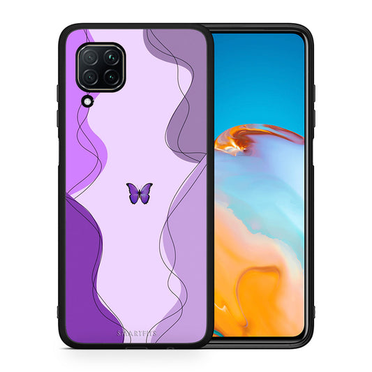 Θήκη Αγίου Βαλεντίνου Huawei P40 Lite Purple Mariposa από τη Smartfits με σχέδιο στο πίσω μέρος και μαύρο περίβλημα | Huawei P40 Lite Purple Mariposa case with colorful back and black bezels