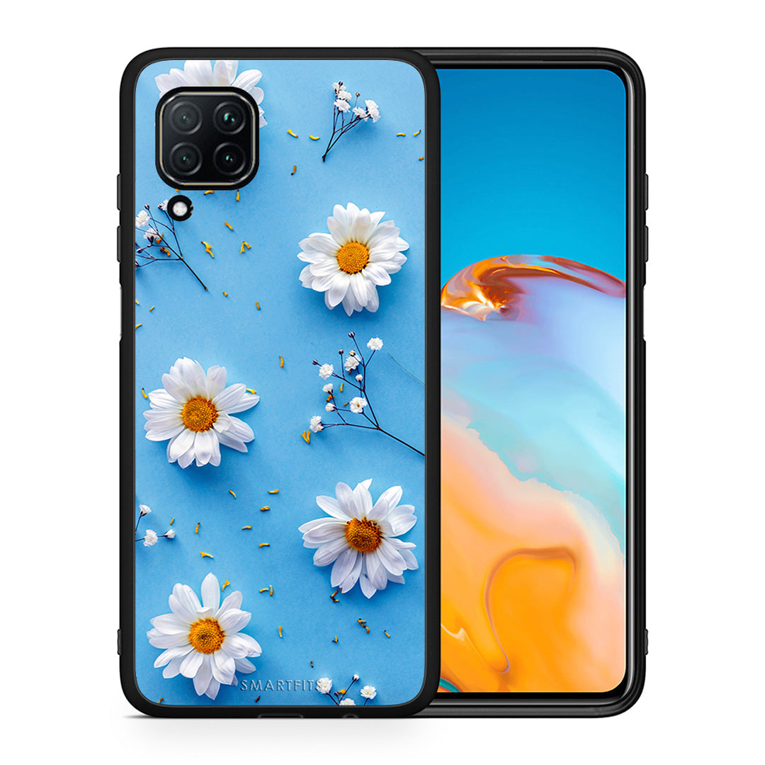 Θήκη Huawei P40 Lite Real Daisies από τη Smartfits με σχέδιο στο πίσω μέρος και μαύρο περίβλημα | Huawei P40 Lite Real Daisies case with colorful back and black bezels