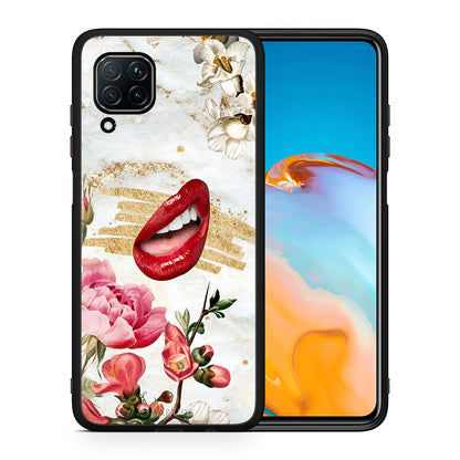 Θήκη Huawei P40 Lite Red Lips από τη Smartfits με σχέδιο στο πίσω μέρος και μαύρο περίβλημα | Huawei P40 Lite Red Lips case with colorful back and black bezels