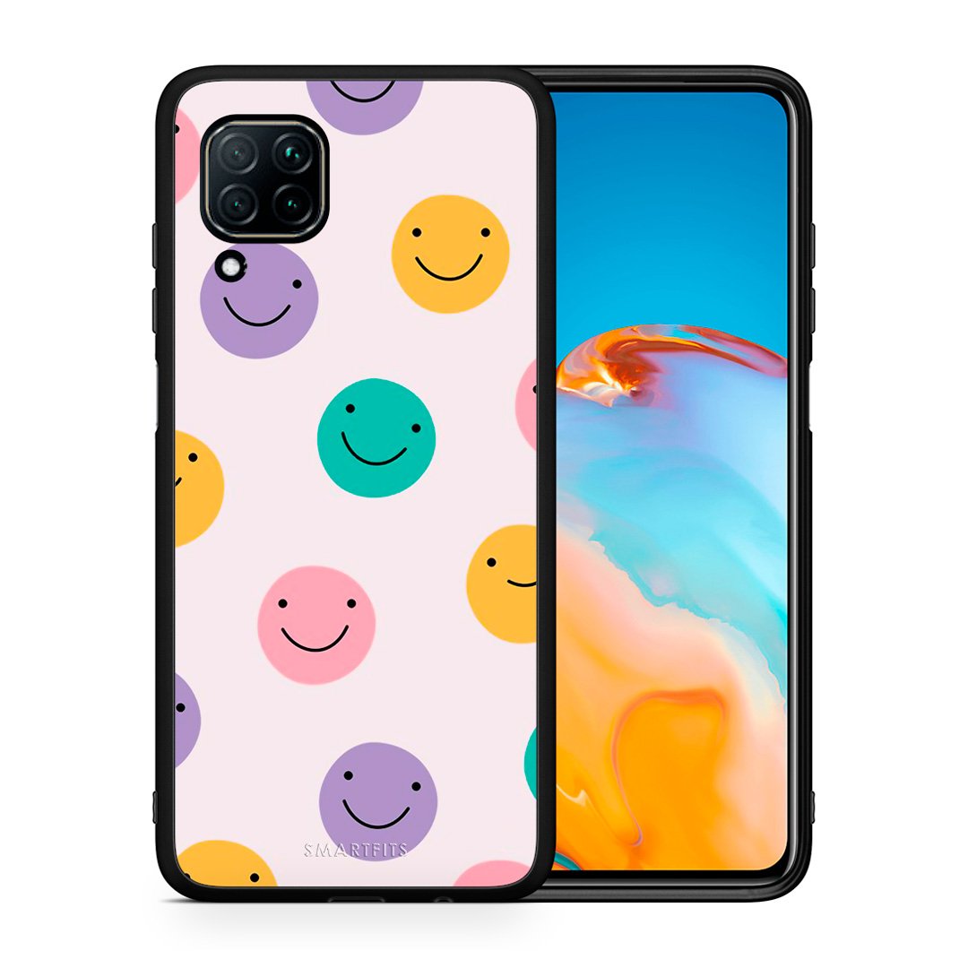 Θήκη Huawei P40 Lite Smiley Faces από τη Smartfits με σχέδιο στο πίσω μέρος και μαύρο περίβλημα | Huawei P40 Lite Smiley Faces case with colorful back and black bezels