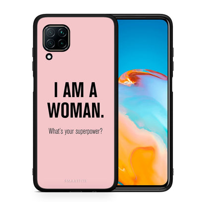 Θήκη Huawei P40 Lite Superpower Woman από τη Smartfits με σχέδιο στο πίσω μέρος και μαύρο περίβλημα | Huawei P40 Lite Superpower Woman case with colorful back and black bezels