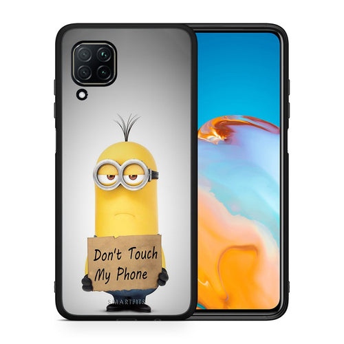 Θήκη Huawei P40 Lite Minion Text από τη Smartfits με σχέδιο στο πίσω μέρος και μαύρο περίβλημα | Huawei P40 Lite Minion Text case with colorful back and black bezels