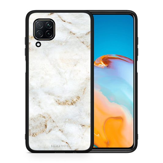 Θήκη Huawei P40 Lite White Gold Marble από τη Smartfits με σχέδιο στο πίσω μέρος και μαύρο περίβλημα | Huawei P40 Lite White Gold Marble case with colorful back and black bezels
