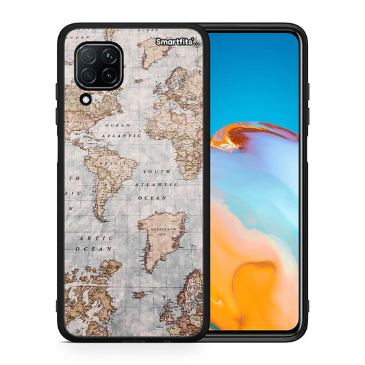 Θήκη Huawei P40 Lite World Map από τη Smartfits με σχέδιο στο πίσω μέρος και μαύρο περίβλημα | Huawei P40 Lite World Map case with colorful back and black bezels