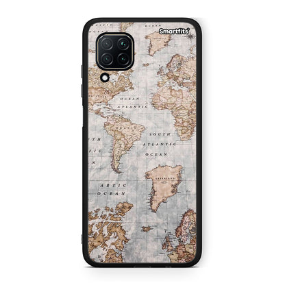 Huawei P40 Lite World Map Θήκη από τη Smartfits με σχέδιο στο πίσω μέρος και μαύρο περίβλημα | Smartphone case with colorful back and black bezels by Smartfits