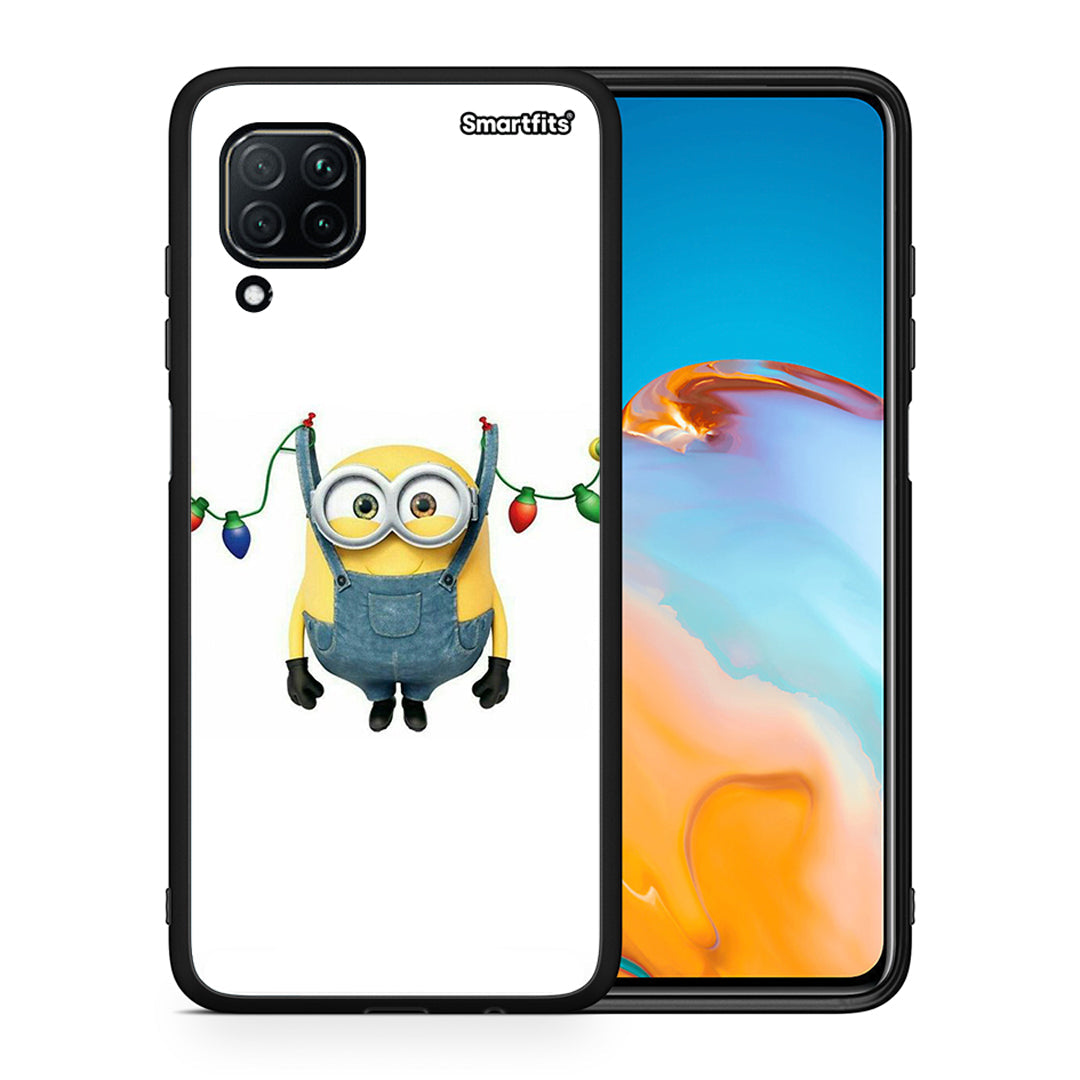 Θήκη Huawei P40 Lite Xmas Minion Lights από τη Smartfits με σχέδιο στο πίσω μέρος και μαύρο περίβλημα | Huawei P40 Lite Xmas Minion Lights case with colorful back and black bezels