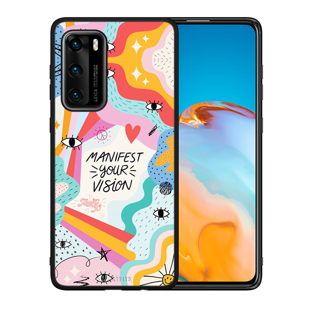 Θήκη Huawei P40 Manifest Your Vision από τη Smartfits με σχέδιο στο πίσω μέρος και μαύρο περίβλημα | Huawei P40 Manifest Your Vision case with colorful back and black bezels