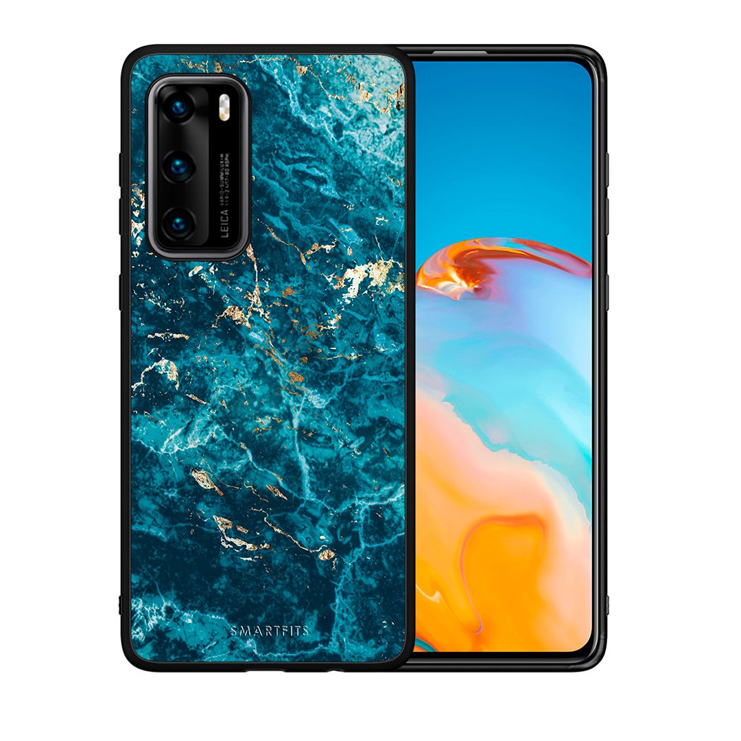 Θήκη Huawei P40 Marble Blue από τη Smartfits με σχέδιο στο πίσω μέρος και μαύρο περίβλημα | Huawei P40 Marble Blue case with colorful back and black bezels
