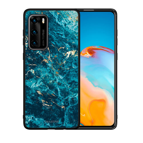 Θήκη Huawei P40 Marble Blue από τη Smartfits με σχέδιο στο πίσω μέρος και μαύρο περίβλημα | Huawei P40 Marble Blue case with colorful back and black bezels