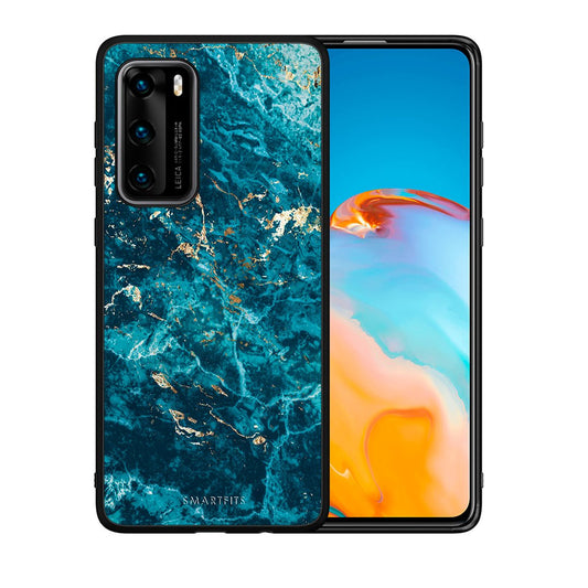 Θήκη Huawei P40 Marble Blue από τη Smartfits με σχέδιο στο πίσω μέρος και μαύρο περίβλημα | Huawei P40 Marble Blue case with colorful back and black bezels