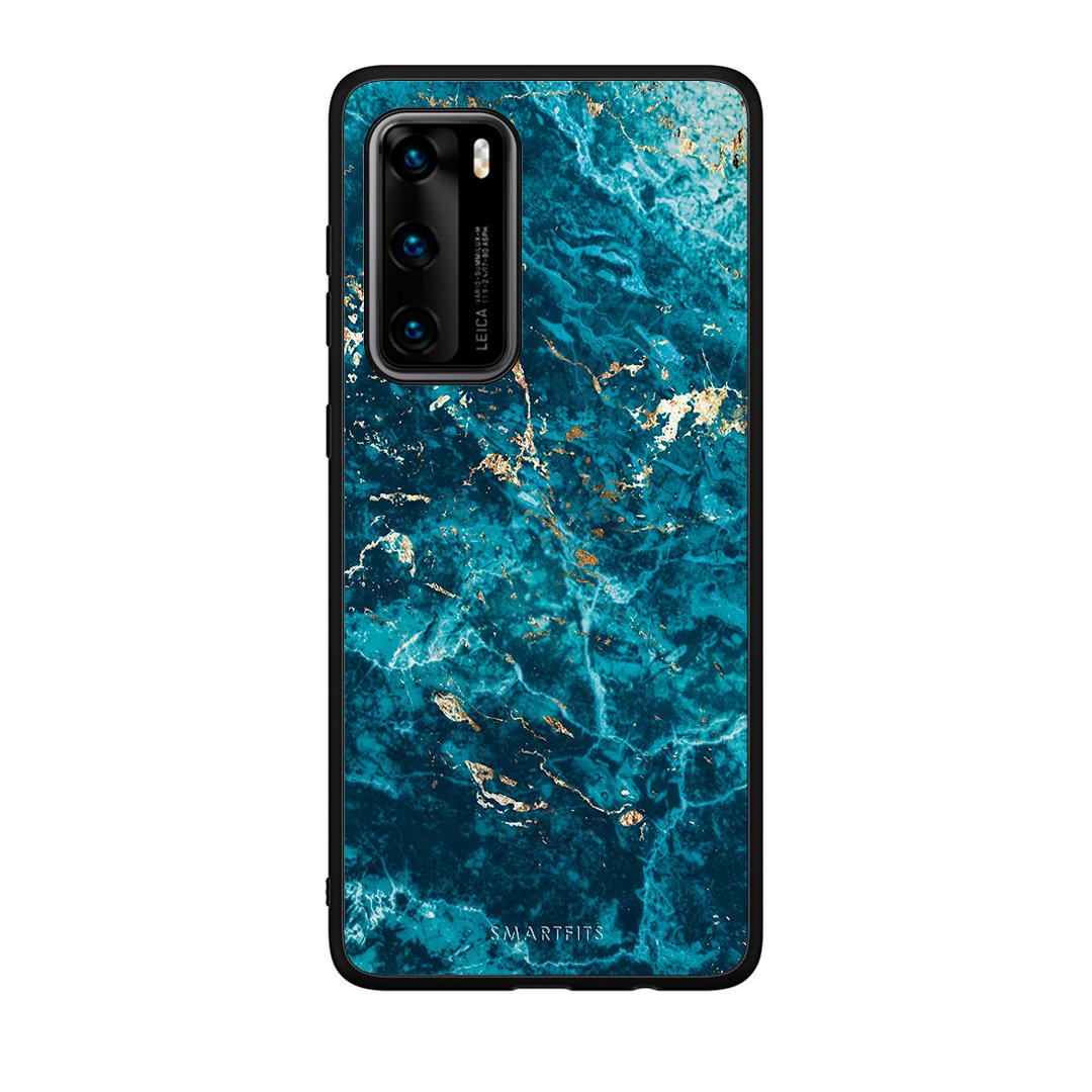 Huawei P40 Marble Blue θήκη από τη Smartfits με σχέδιο στο πίσω μέρος και μαύρο περίβλημα | Smartphone case with colorful back and black bezels by Smartfits