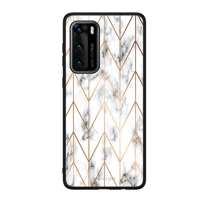 44 - Huawei P40  Gold Geometric Marble case, cover, bumper
