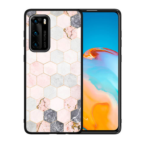 Θήκη Huawei P40 Hexagon Pink Marble από τη Smartfits με σχέδιο στο πίσω μέρος και μαύρο περίβλημα | Huawei P40 Hexagon Pink Marble case with colorful back and black bezels