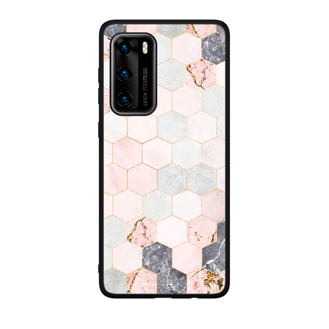 4 - Huawei P40 Hexagon Pink Marble case, cover, bumper