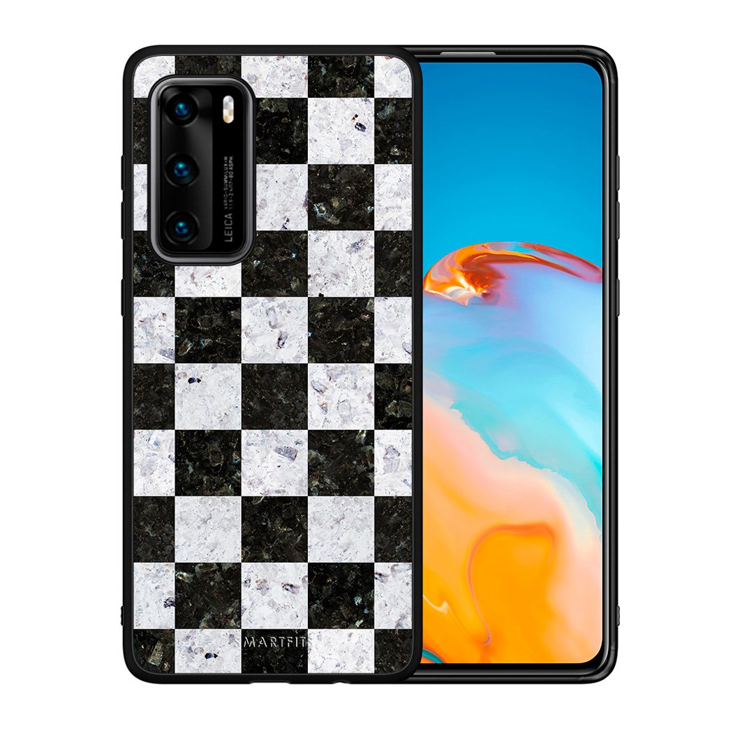 Θήκη Huawei P40 Square Geometric Marble από τη Smartfits με σχέδιο στο πίσω μέρος και μαύρο περίβλημα | Huawei P40 Square Geometric Marble case with colorful back and black bezels