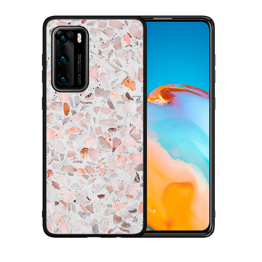 Θήκη Huawei P40 Marble Terrazzo από τη Smartfits με σχέδιο στο πίσω μέρος και μαύρο περίβλημα | Huawei P40 Marble Terrazzo case with colorful back and black bezels