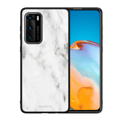 Θήκη Huawei P40 White Marble από τη Smartfits με σχέδιο στο πίσω μέρος και μαύρο περίβλημα | Huawei P40 White Marble case with colorful back and black bezels