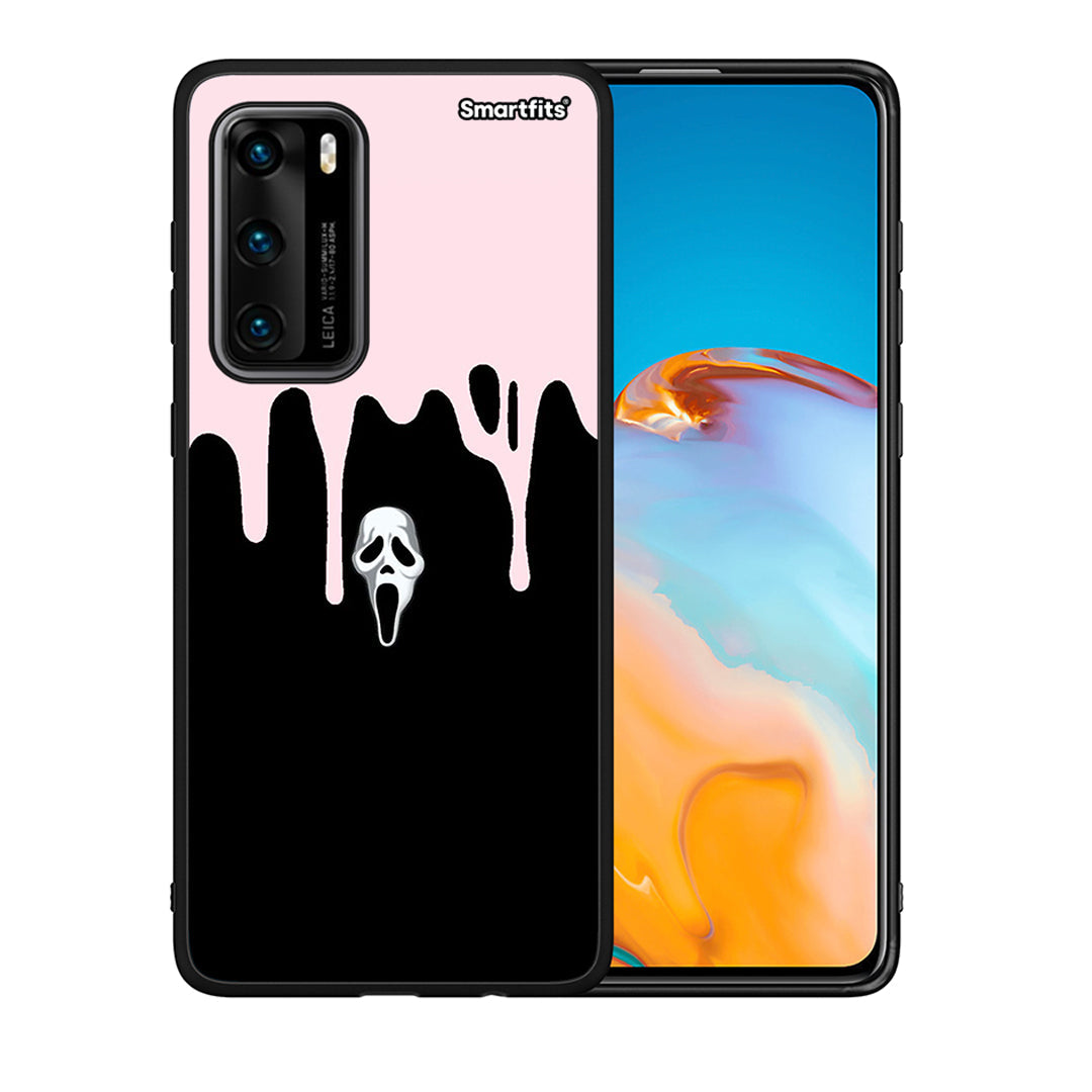 Θήκη Huawei P40 Melting Halloween Mask από τη Smartfits με σχέδιο στο πίσω μέρος και μαύρο περίβλημα | Huawei P40 Melting Halloween Mask case with colorful back and black bezels
