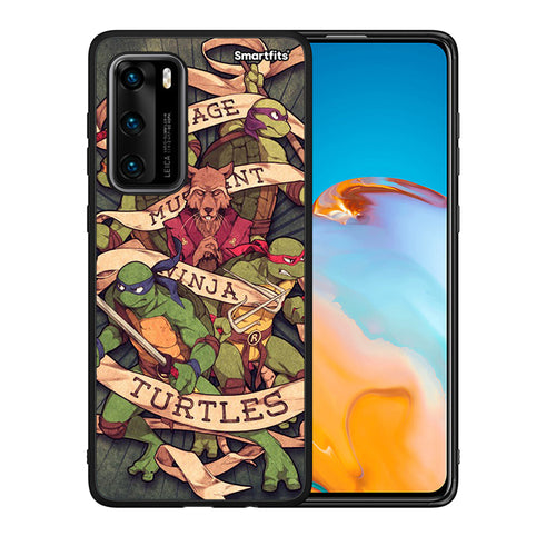 Θήκη Huawei P40 Ninja Turtles από τη Smartfits με σχέδιο στο πίσω μέρος και μαύρο περίβλημα | Huawei P40 Ninja Turtles case with colorful back and black bezels