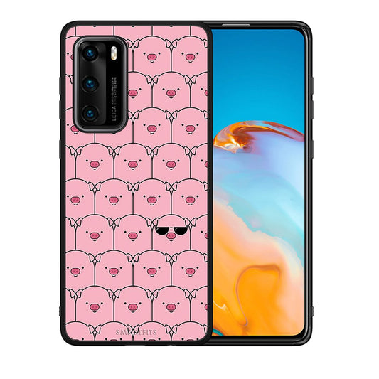 Θήκη Huawei P40 Pig Glasses από τη Smartfits με σχέδιο στο πίσω μέρος και μαύρο περίβλημα | Huawei P40 Pig Glasses case with colorful back and black bezels
